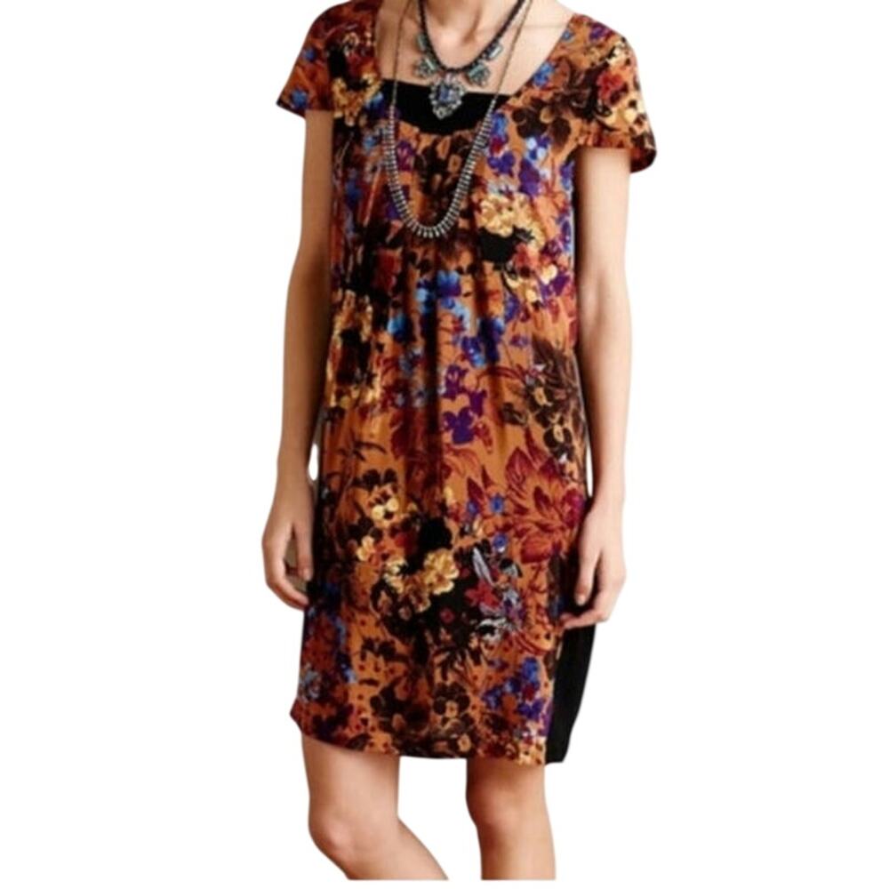 Maeve Anthropologie Pintura Silk Front Floral Mini Shift Dress Whimsigoth Boho